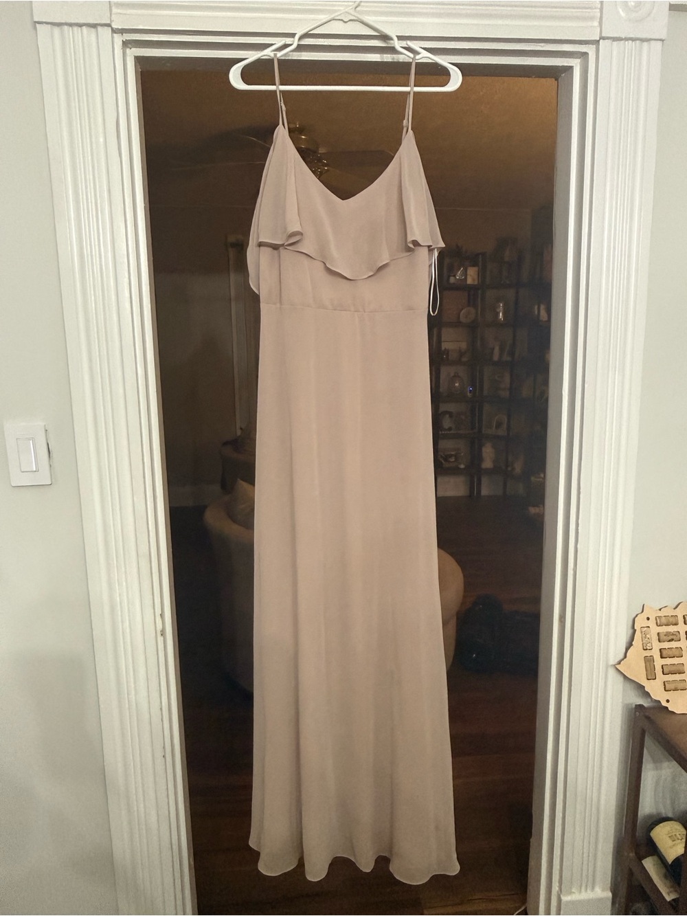 Birdy Grey Convertible Cold-Shoulder Ruffle Maxi Dress in Taupe